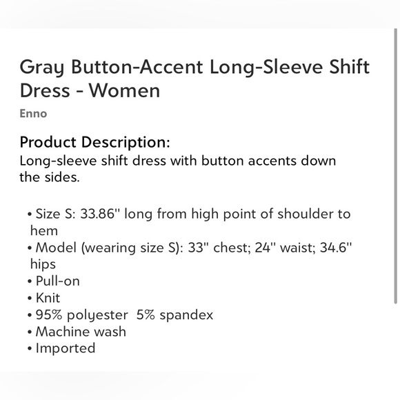 Size medium, gray shift dress with button detail - Picture 2 of 2